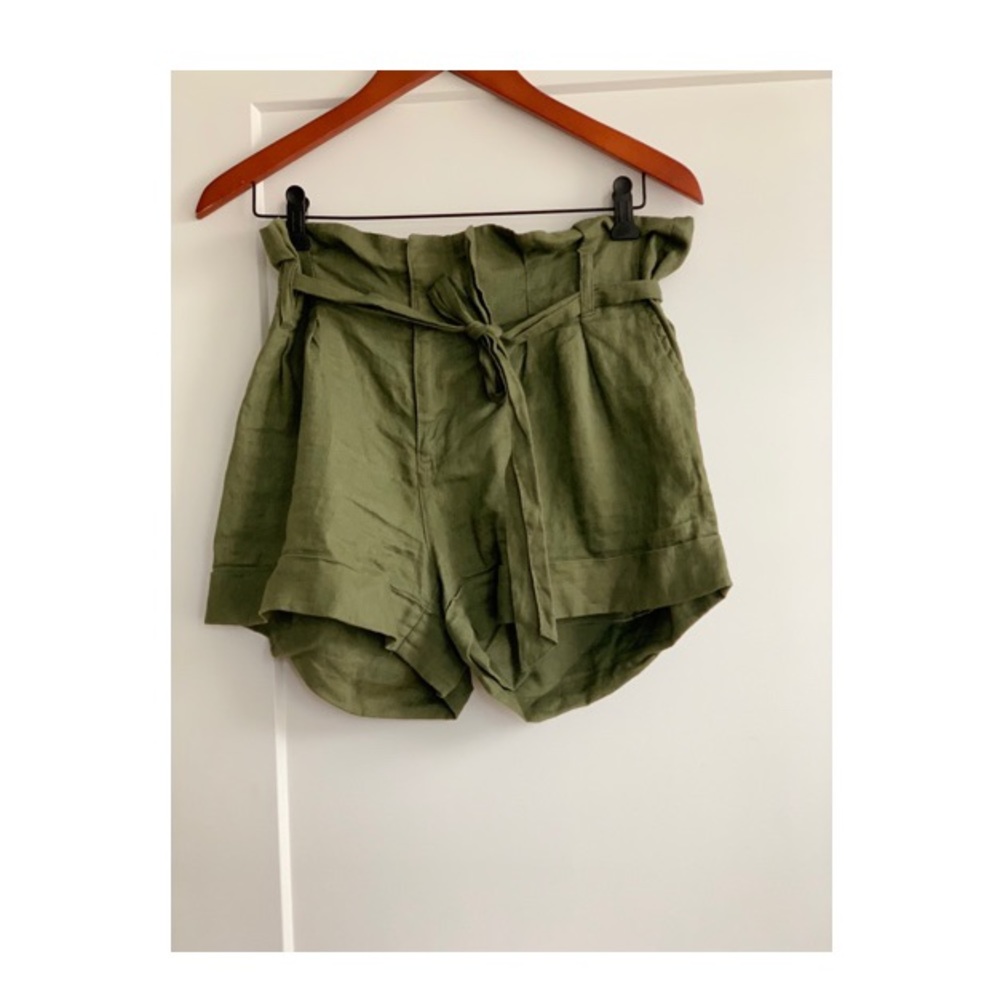 I love h.eighty one olive green paper bag shorts